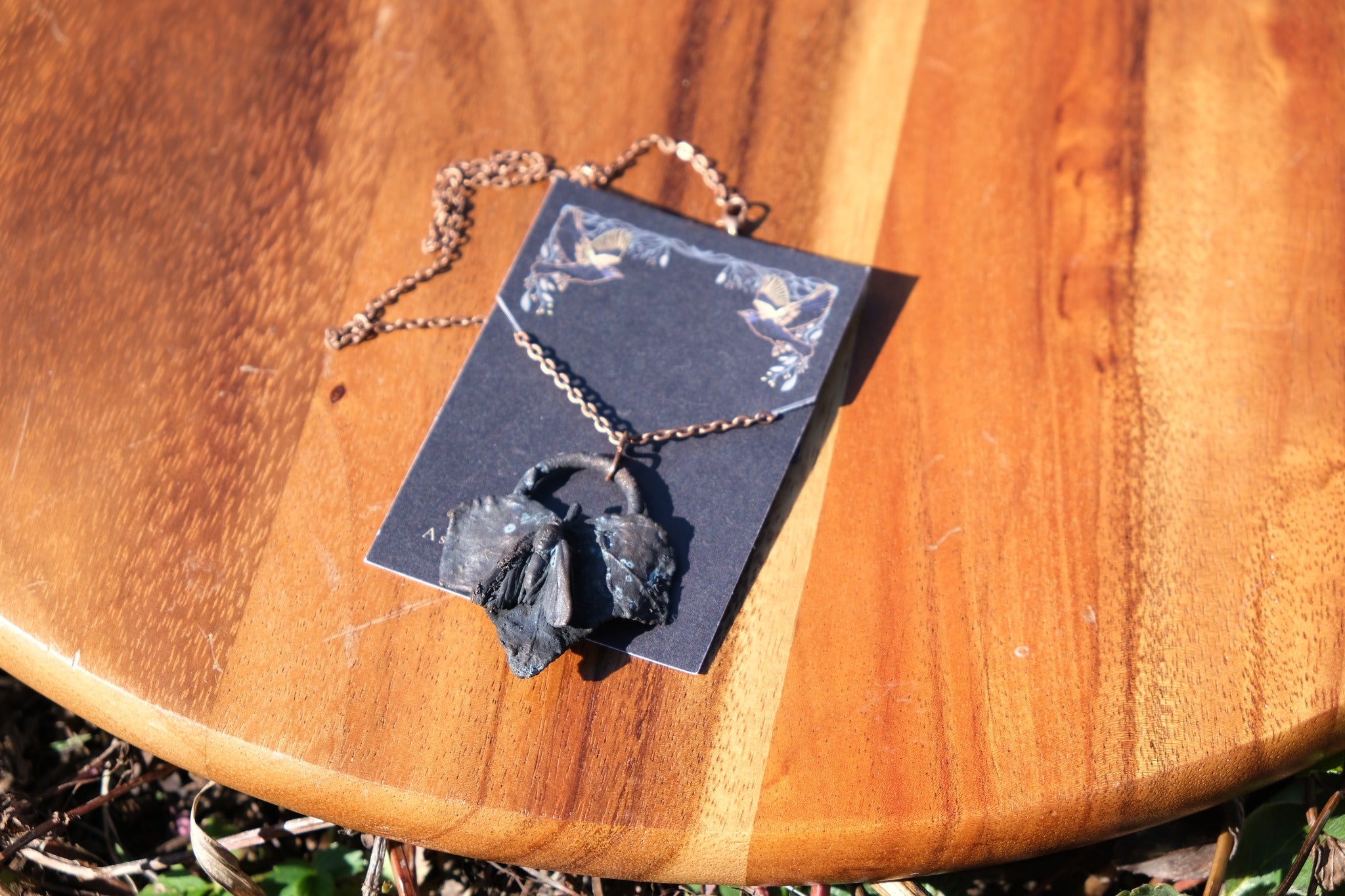 Electroplated English Ivy with a Moth Necklace