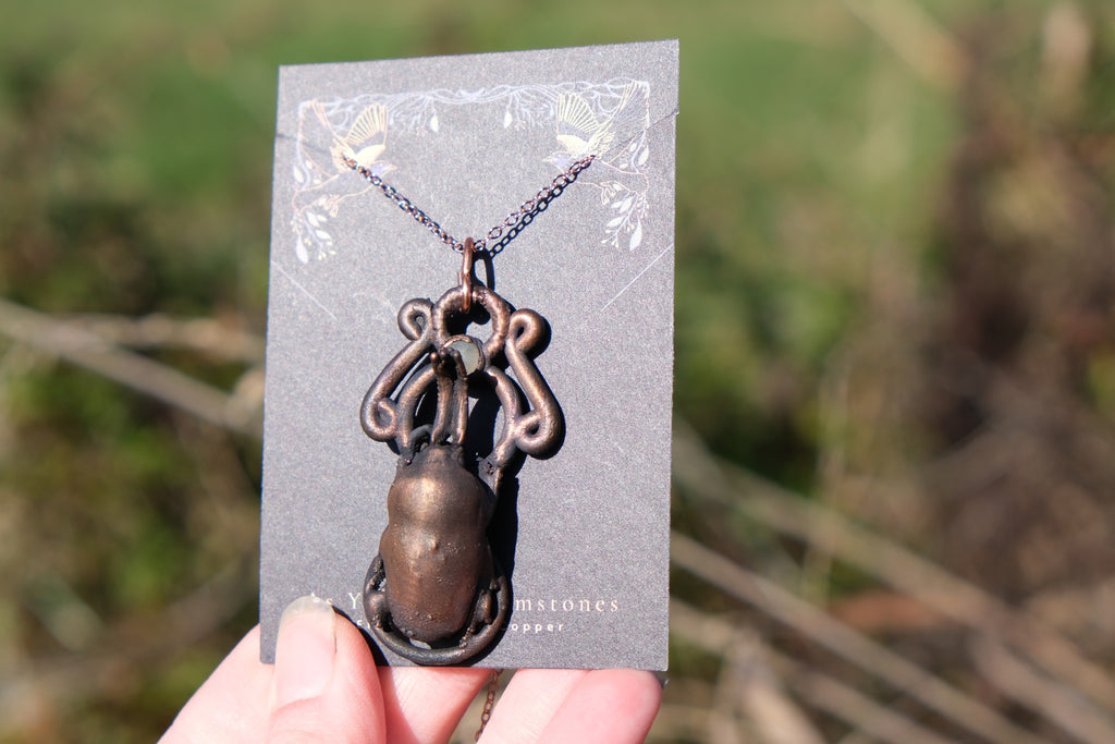 Electroplated Beetle with Aventurine Necklace