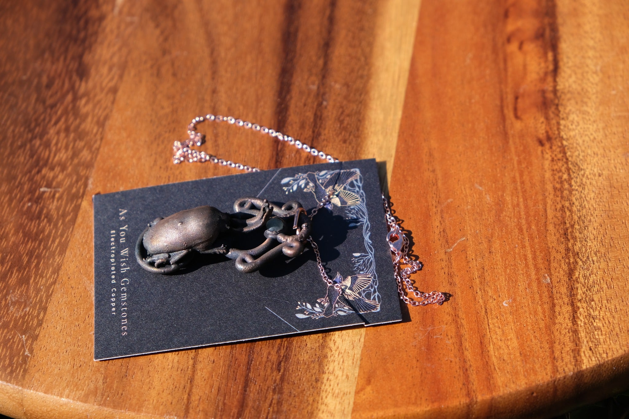 Electroplated Beetle with Aventurine Necklace