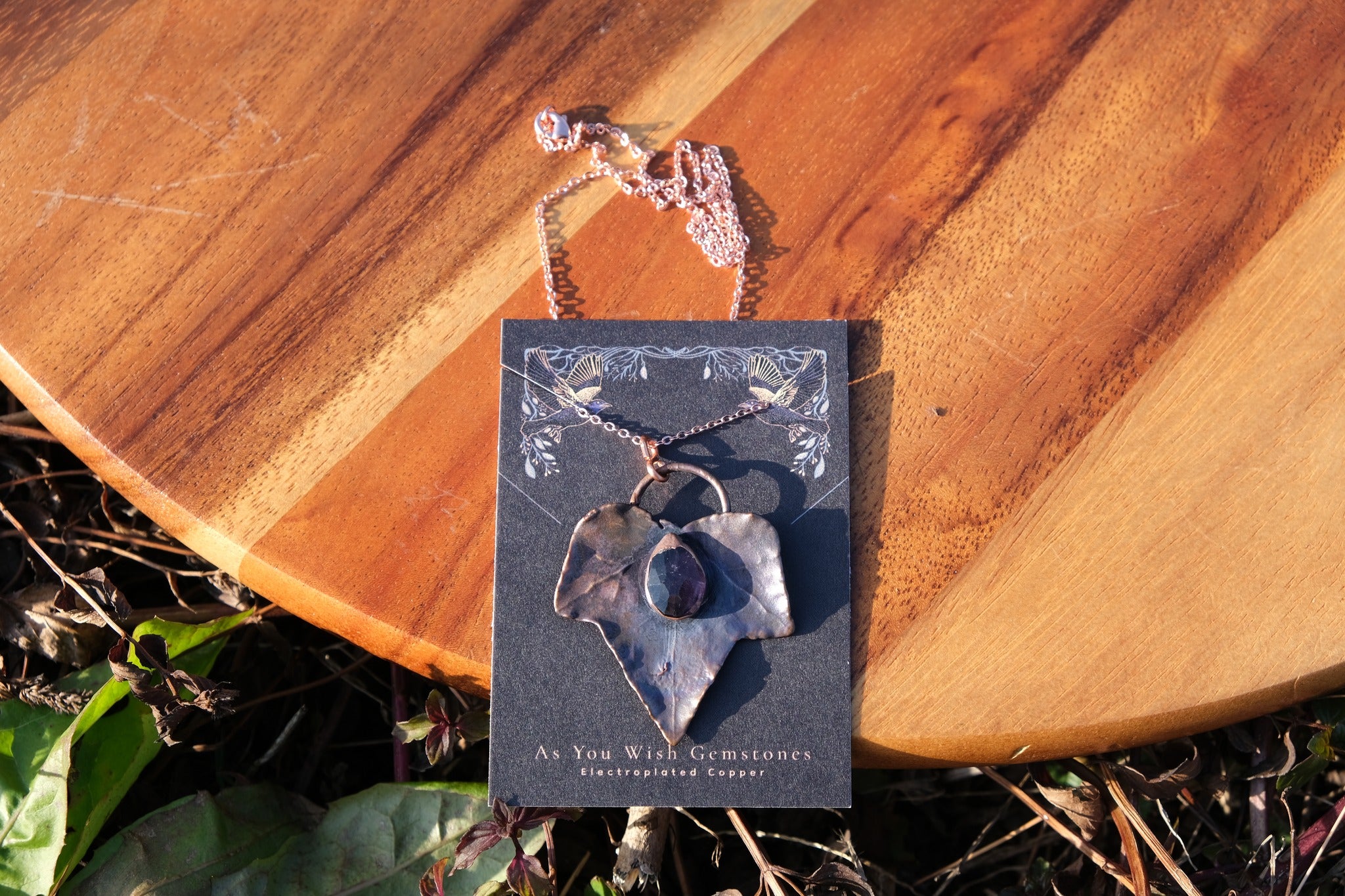 Electroplated English Ivy Leaf with Amethyst Necklace