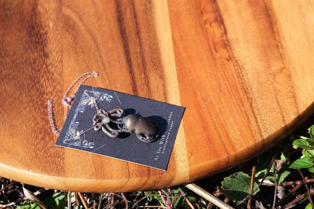Electroplated Beetle with Aventurine Necklace