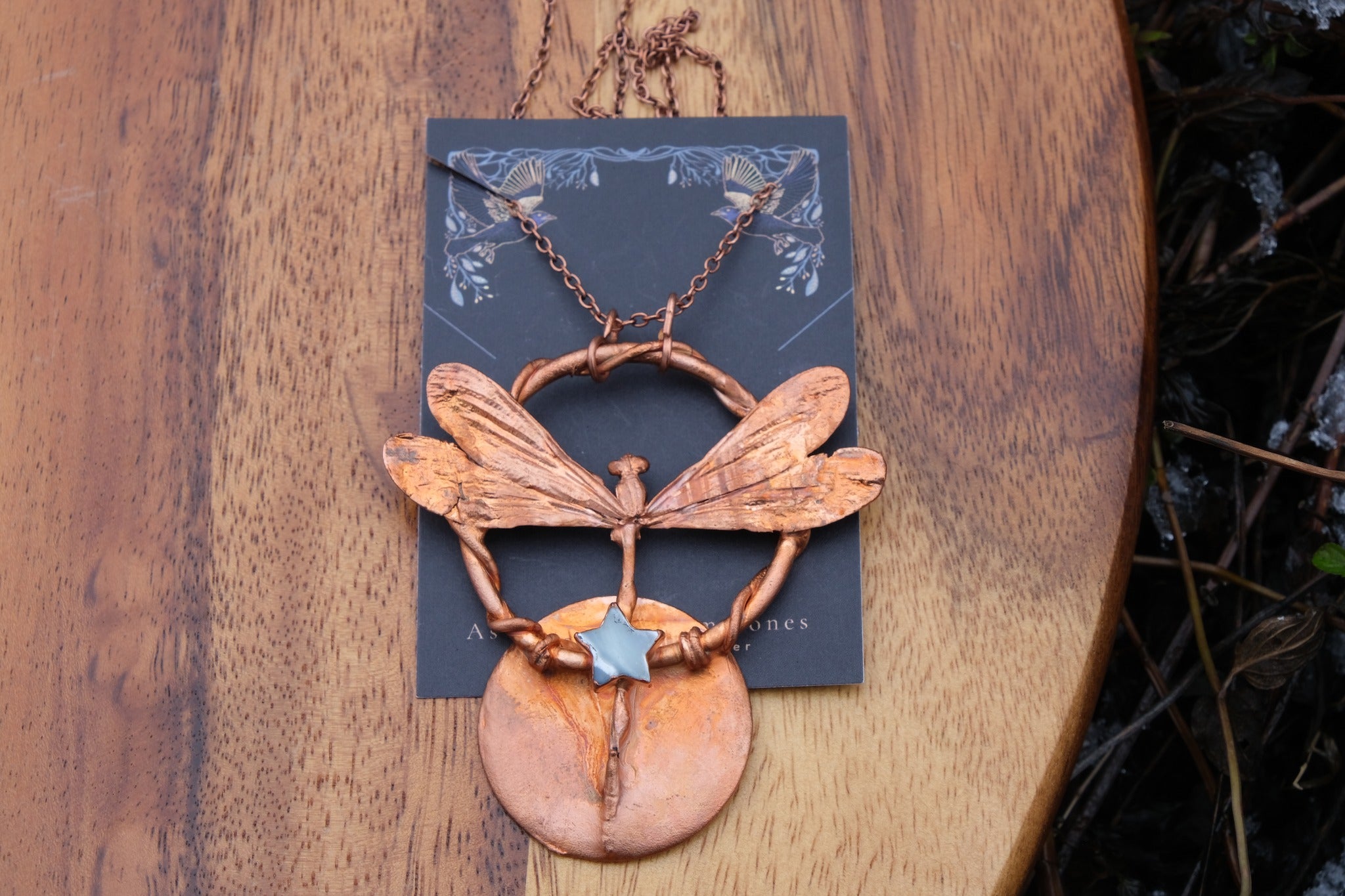 Electroplated Dragonfly with Mother of Pearl Star Necklace