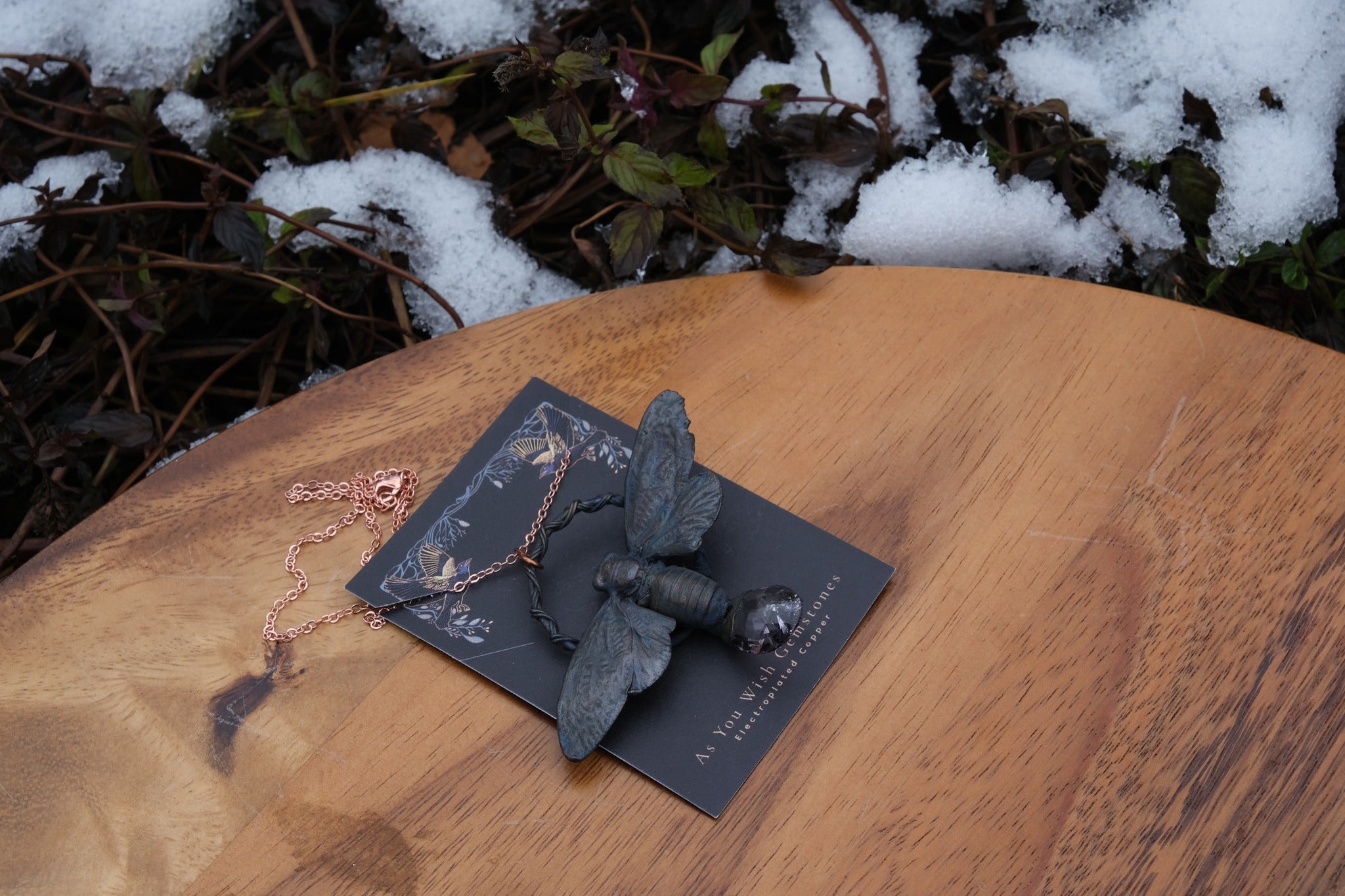 Electroplated 17 year Kentucky Cicada with a Amethyst Gemstone Necklace