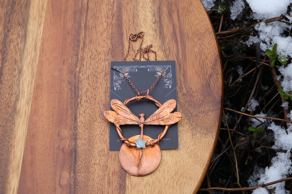 Electroplated Dragonfly with Mother of Pearl Star Necklace