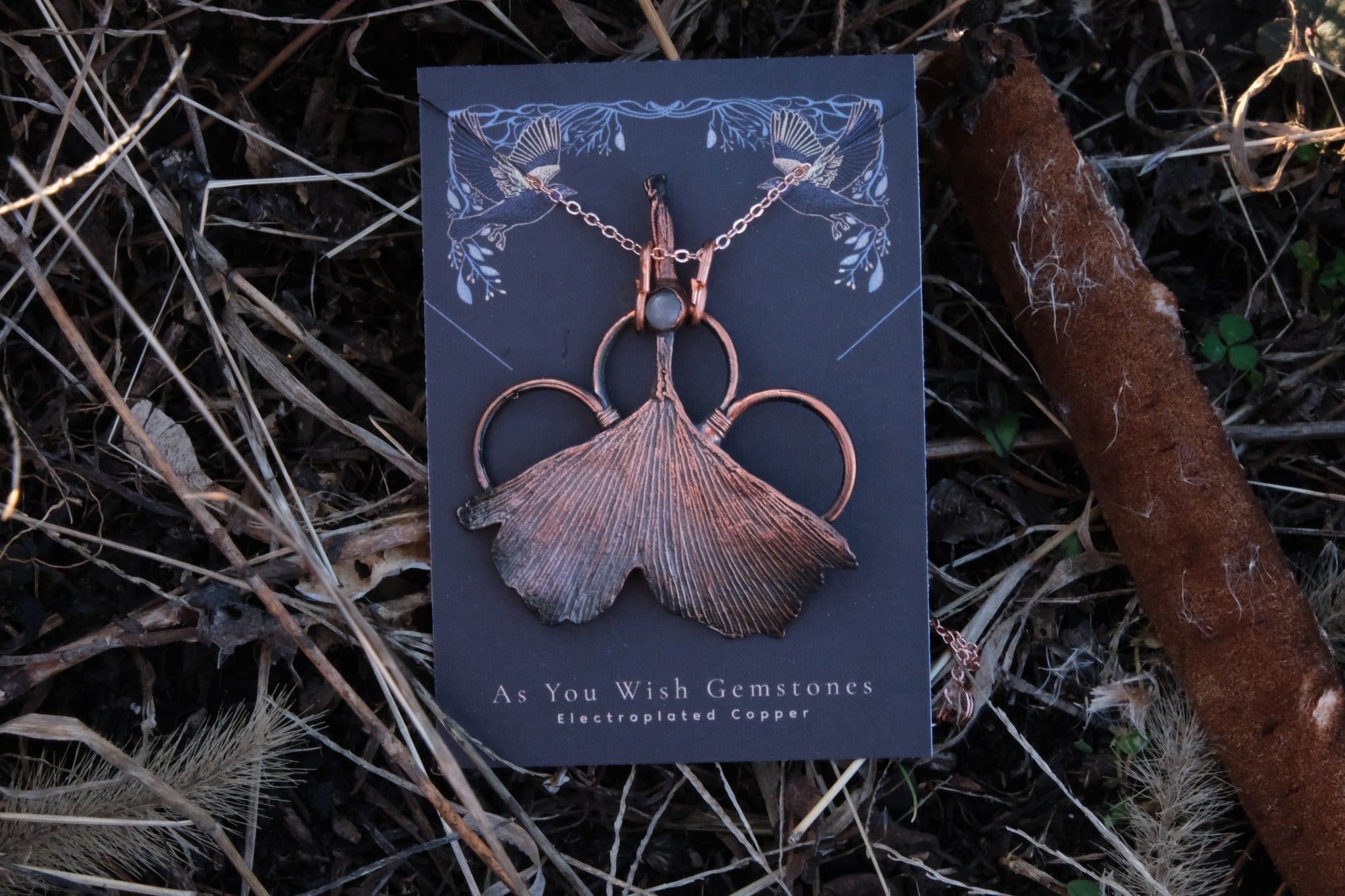 Electroplated Gingko Leaf with Moonstone Necklace