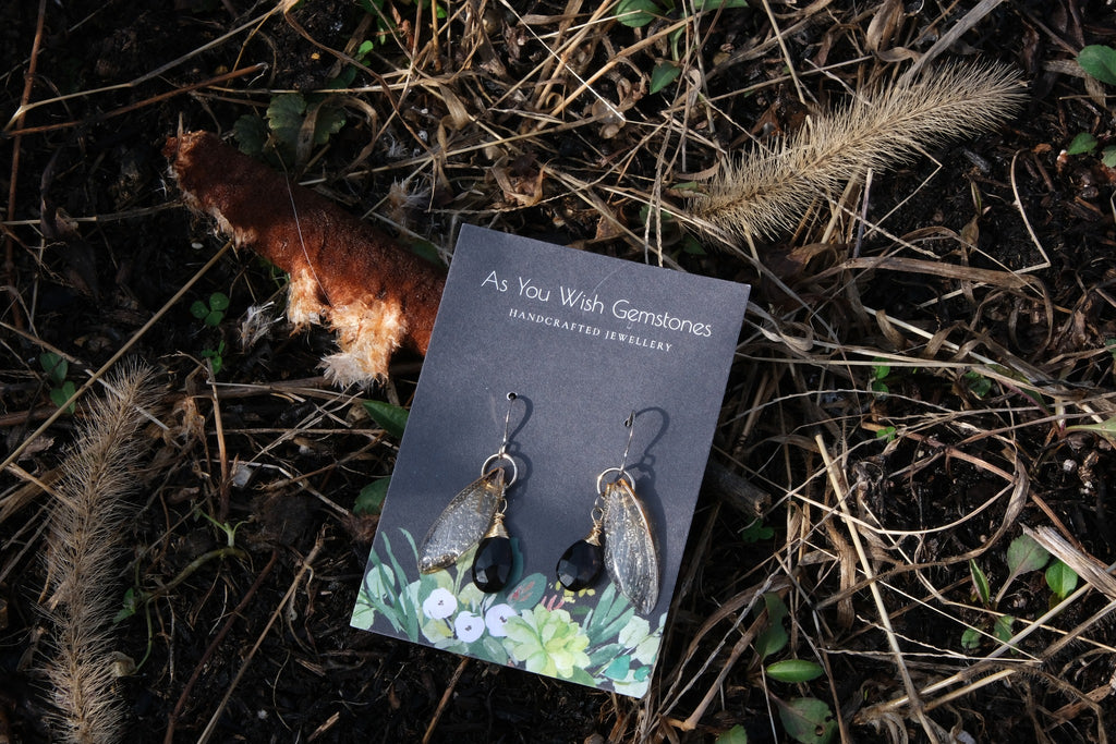 Cicada Wing Earrings with Smokey Quartz