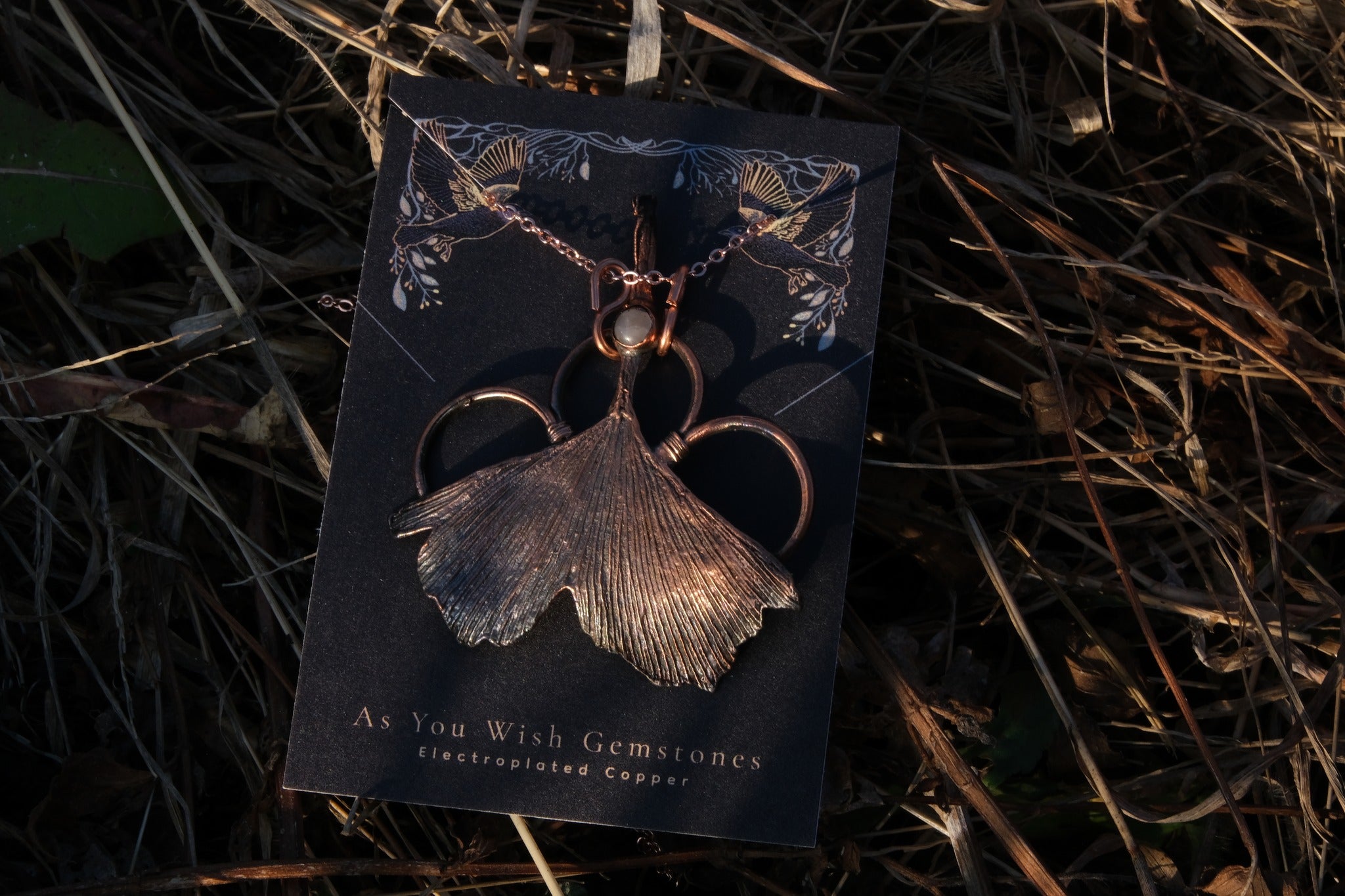 Electroplated Gingko Leaf with Moonstone Necklace