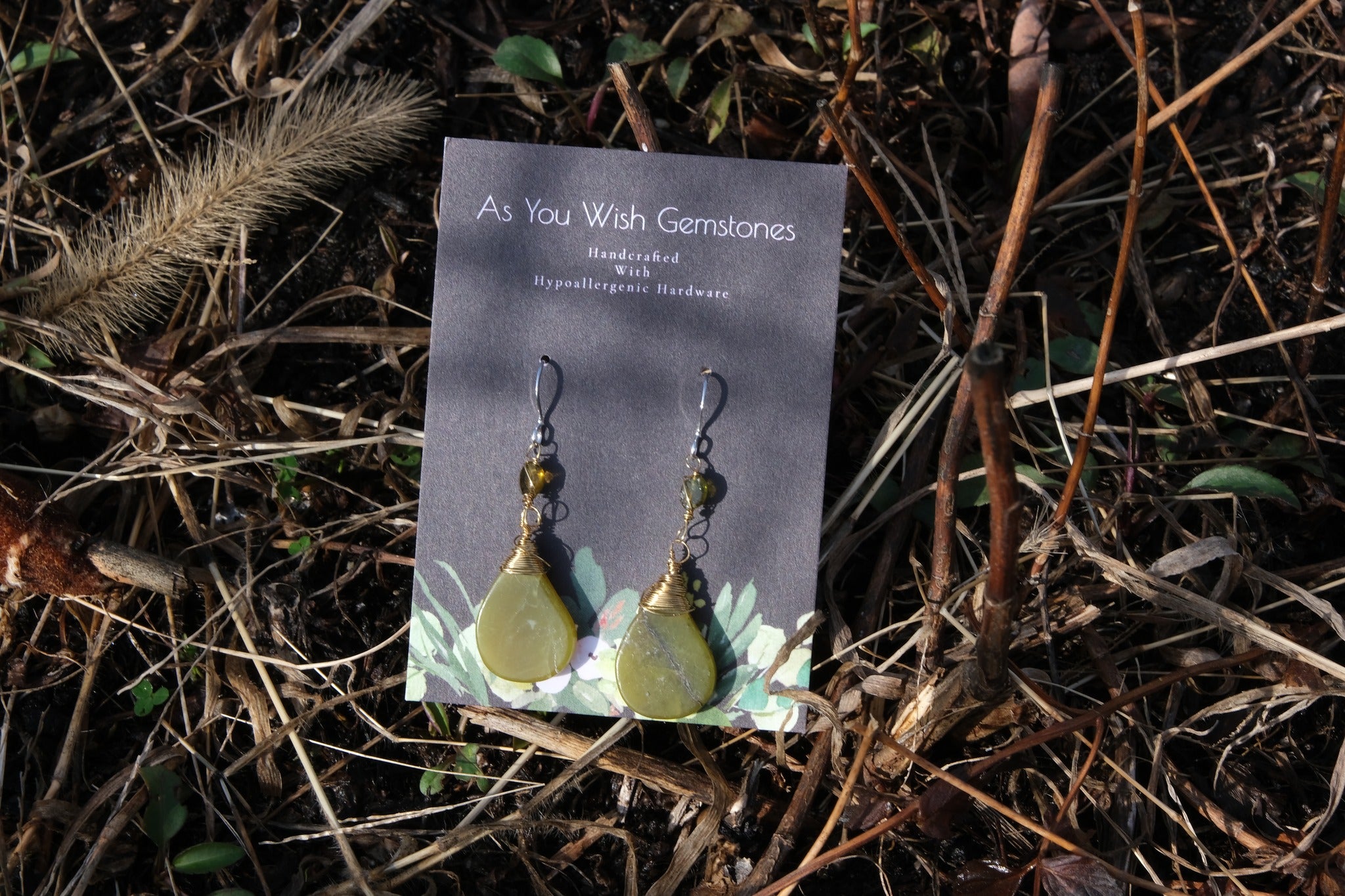 14k Serpentine and Green Tourmaline Earrings