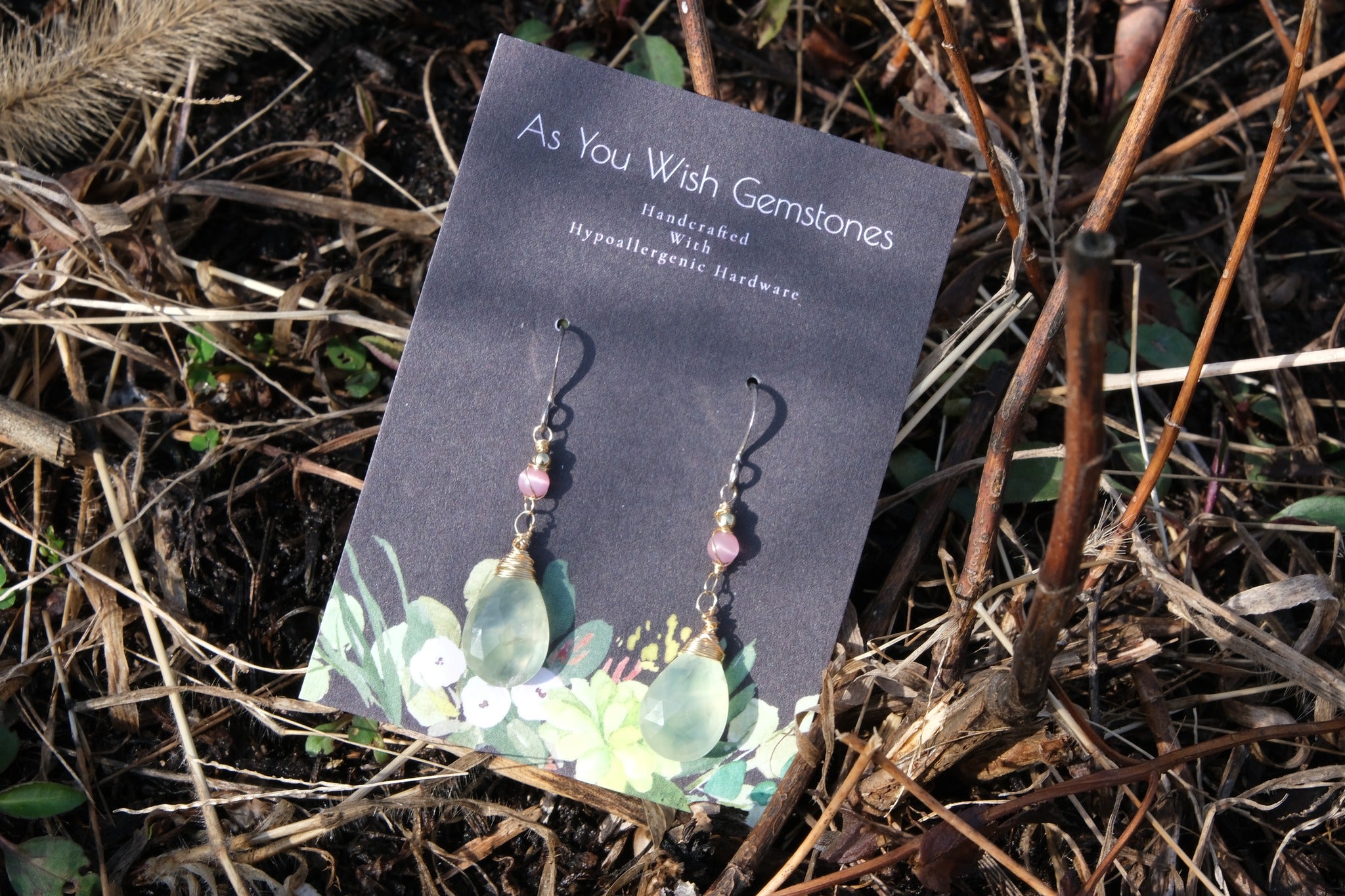 14k Aquamarine with Pink Cats Eye Earrings