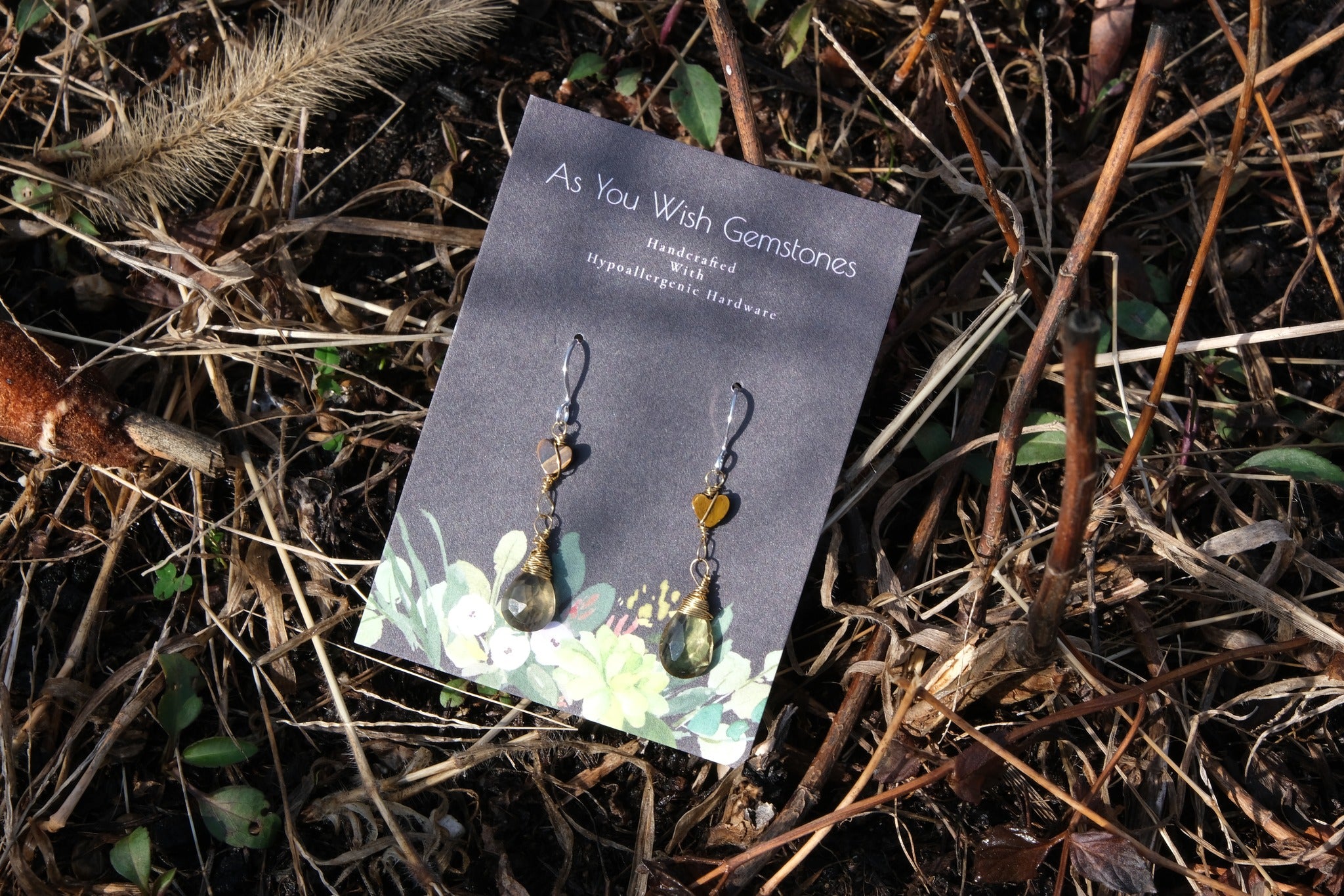 14k Tigers Eye and Smoky Quartz Earrings