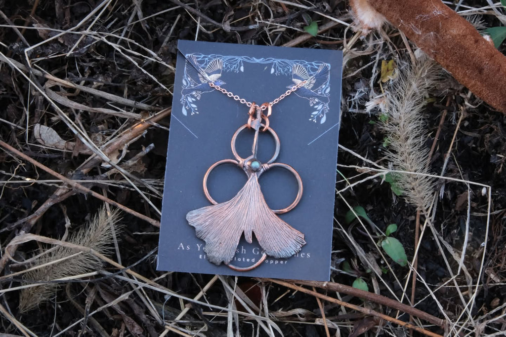 Electroplated Gingko Leaf with Labradorite Necklace