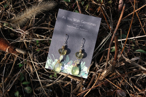 14k Lemon Smoky Quartz and Aventurine Earrings