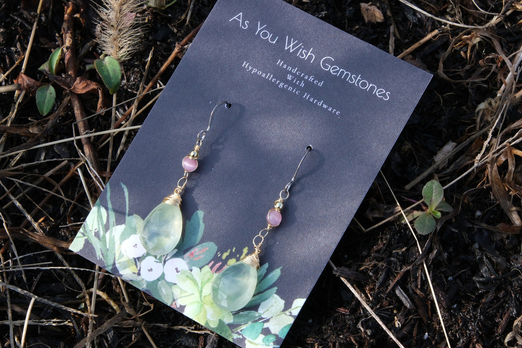 14k Aquamarine with Pink Cats Eye Earrings