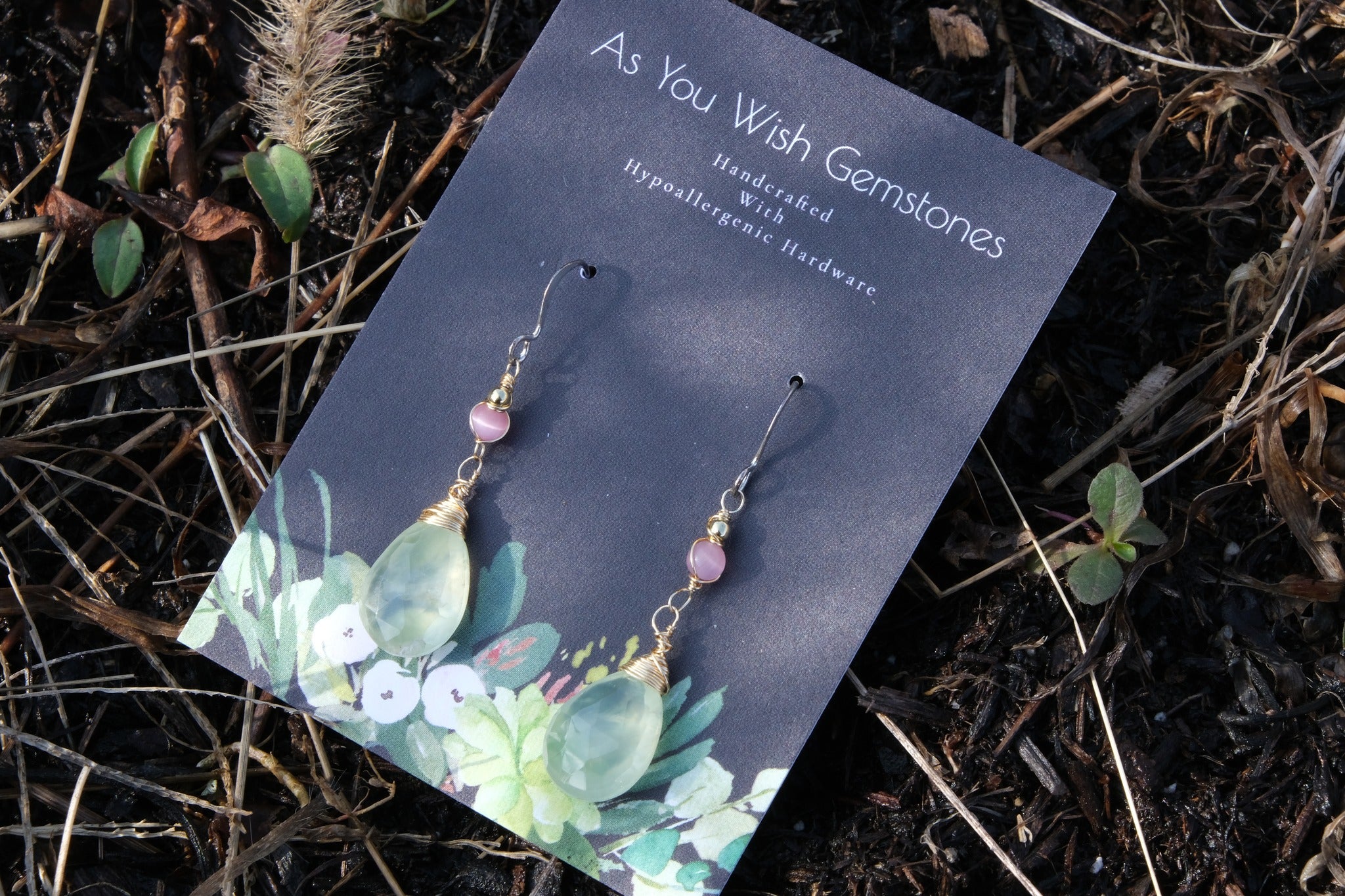 14k Aquamarine with Pink Cats Eye Earrings