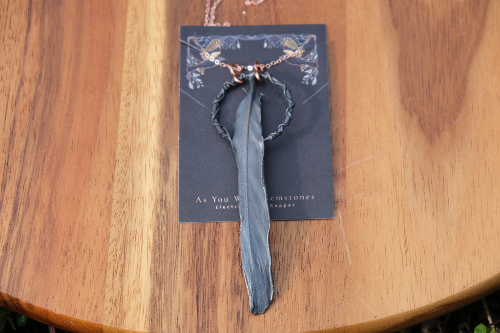 Electroplated Blue Jay Feather Necklace