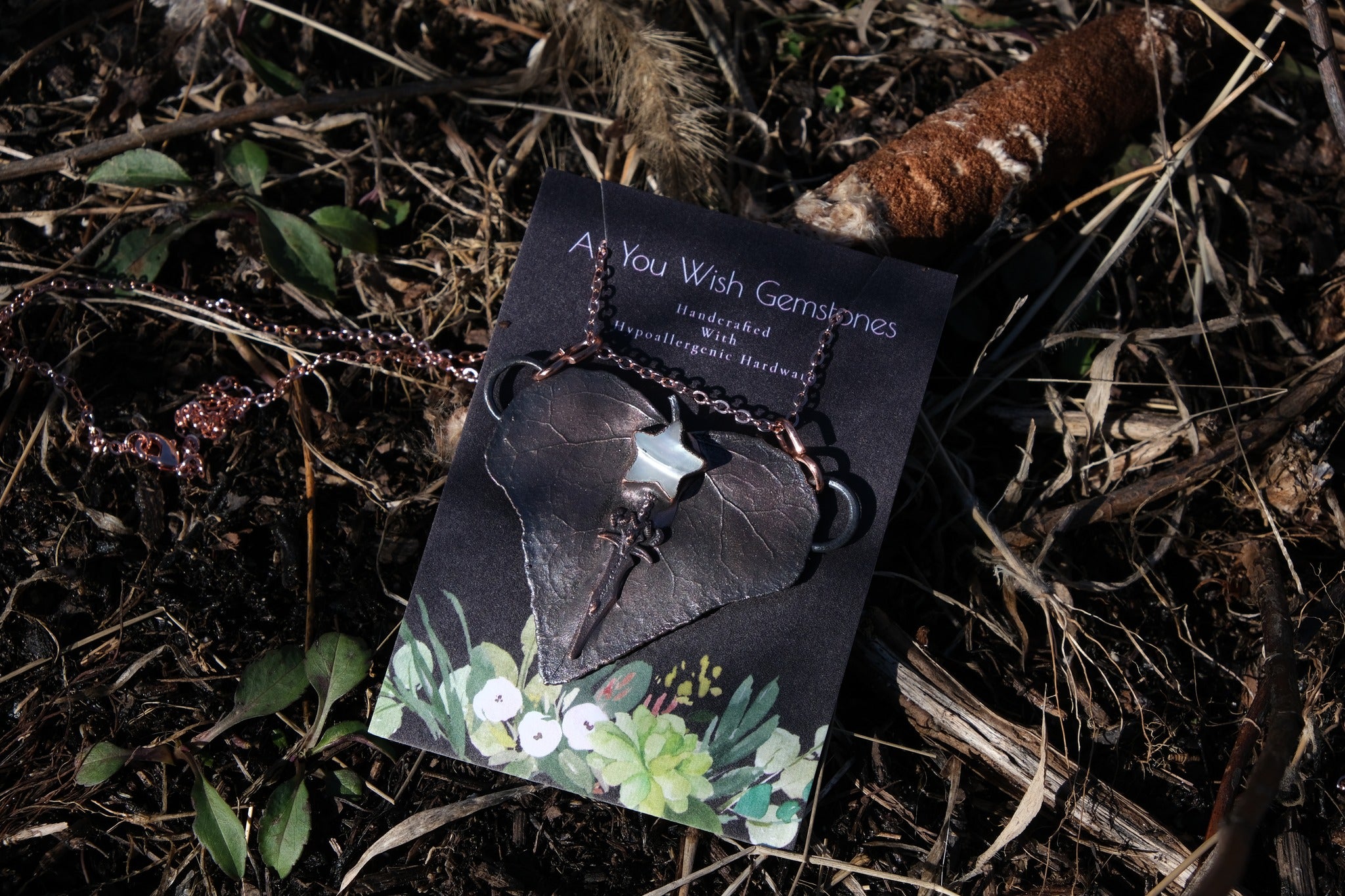 Electroplated English Ivy with Mother of Pearl Necklace