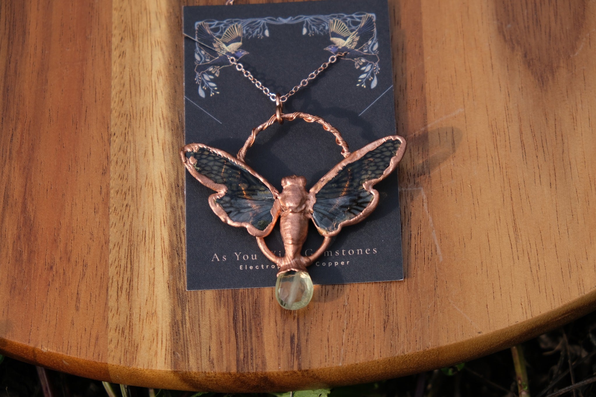 Electroplated Cicada with a Lemon Smoky Quartz Pendent