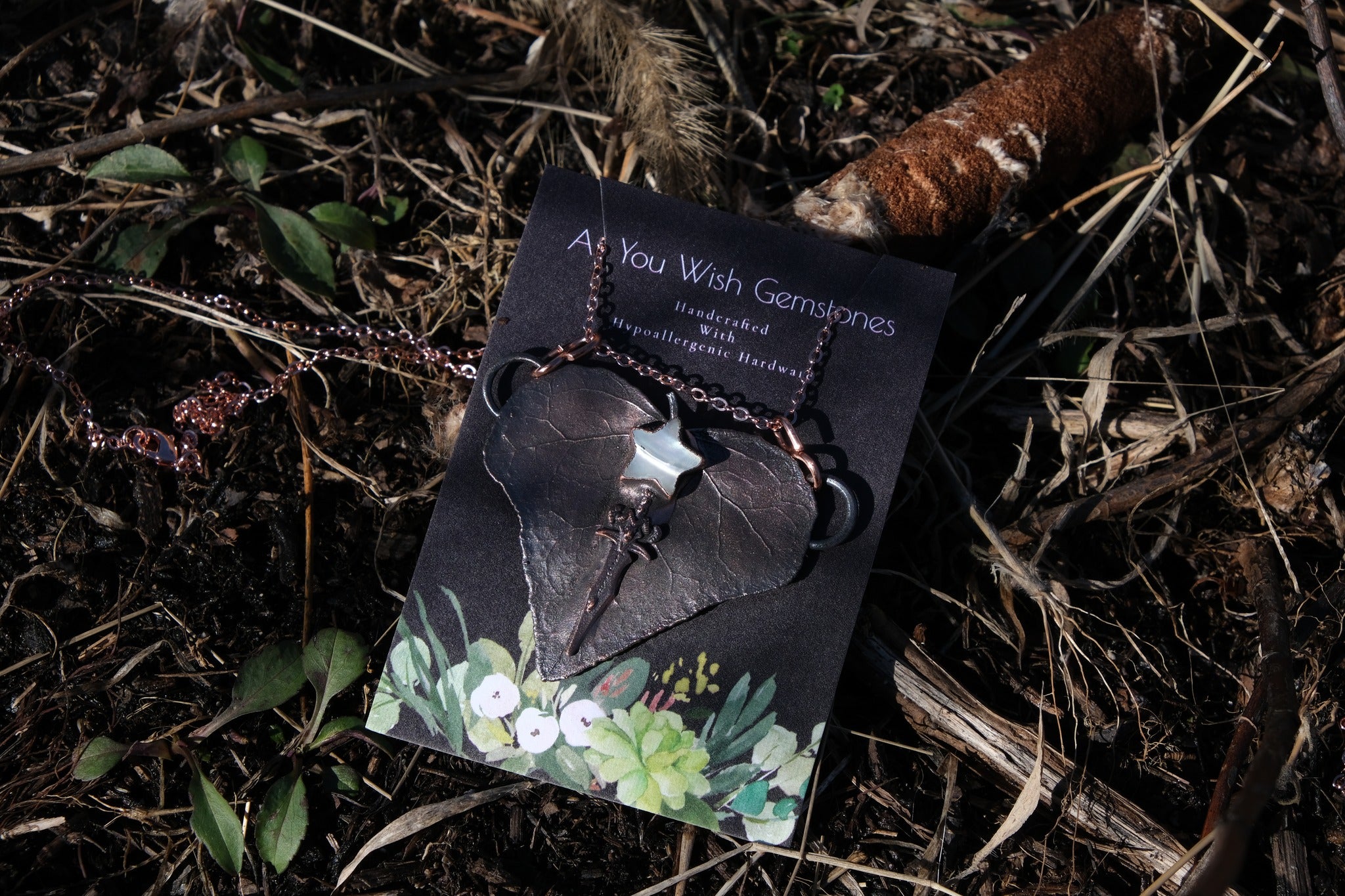 Electroplated English Ivy with Mother of Pearl Necklace