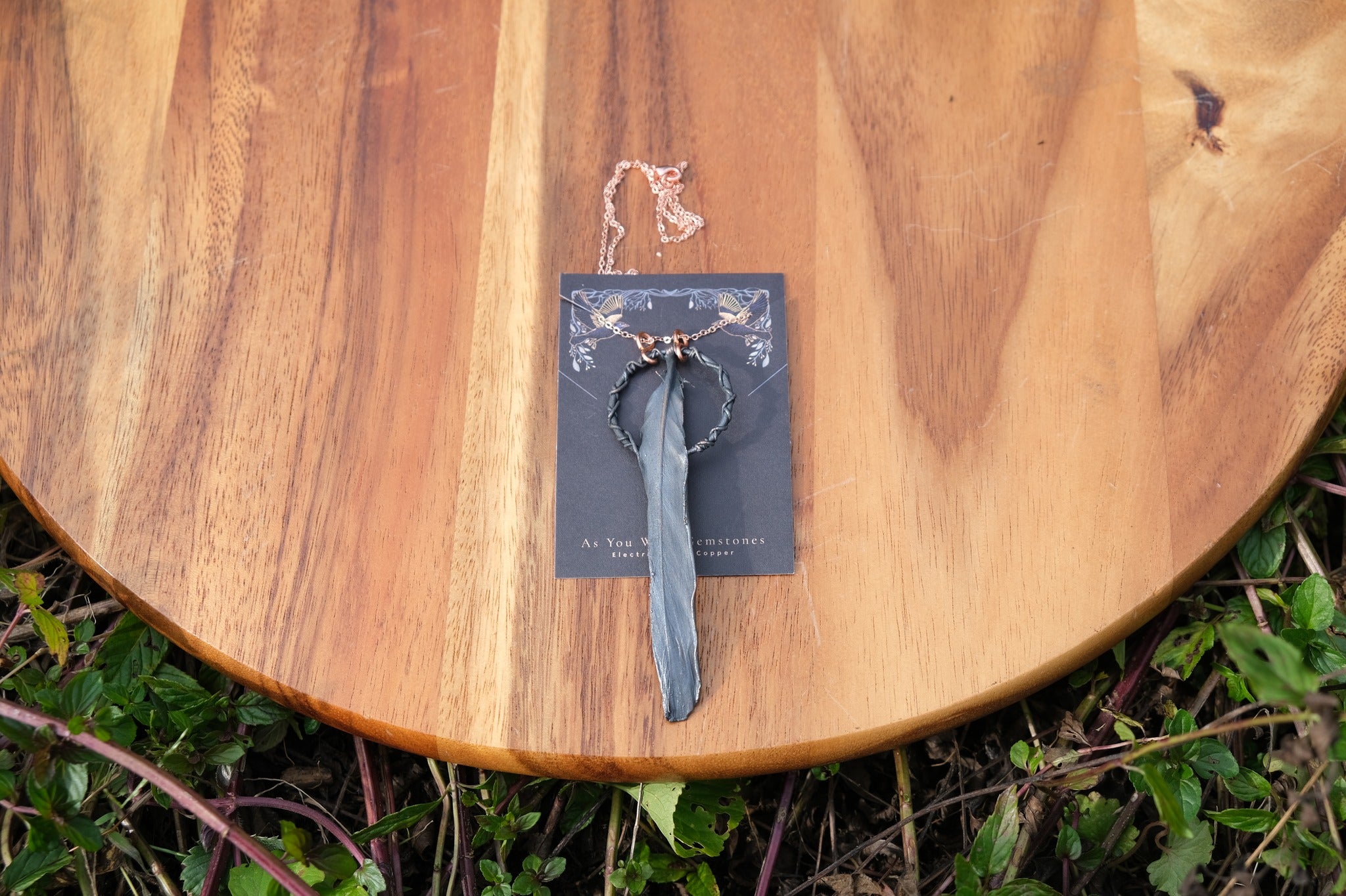 Electroplated Blue Jay Feather Necklace