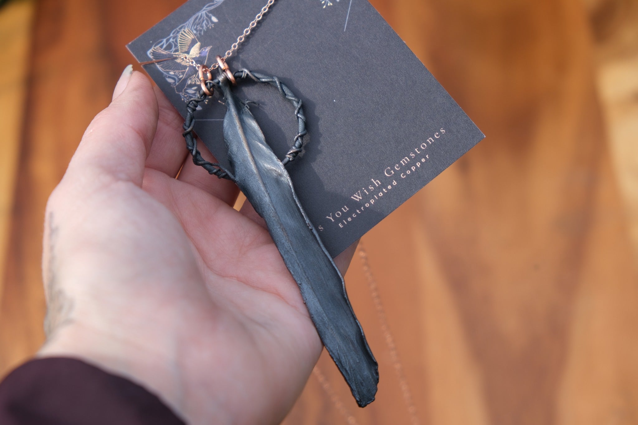 Electroplated Blue Jay Feather Necklace