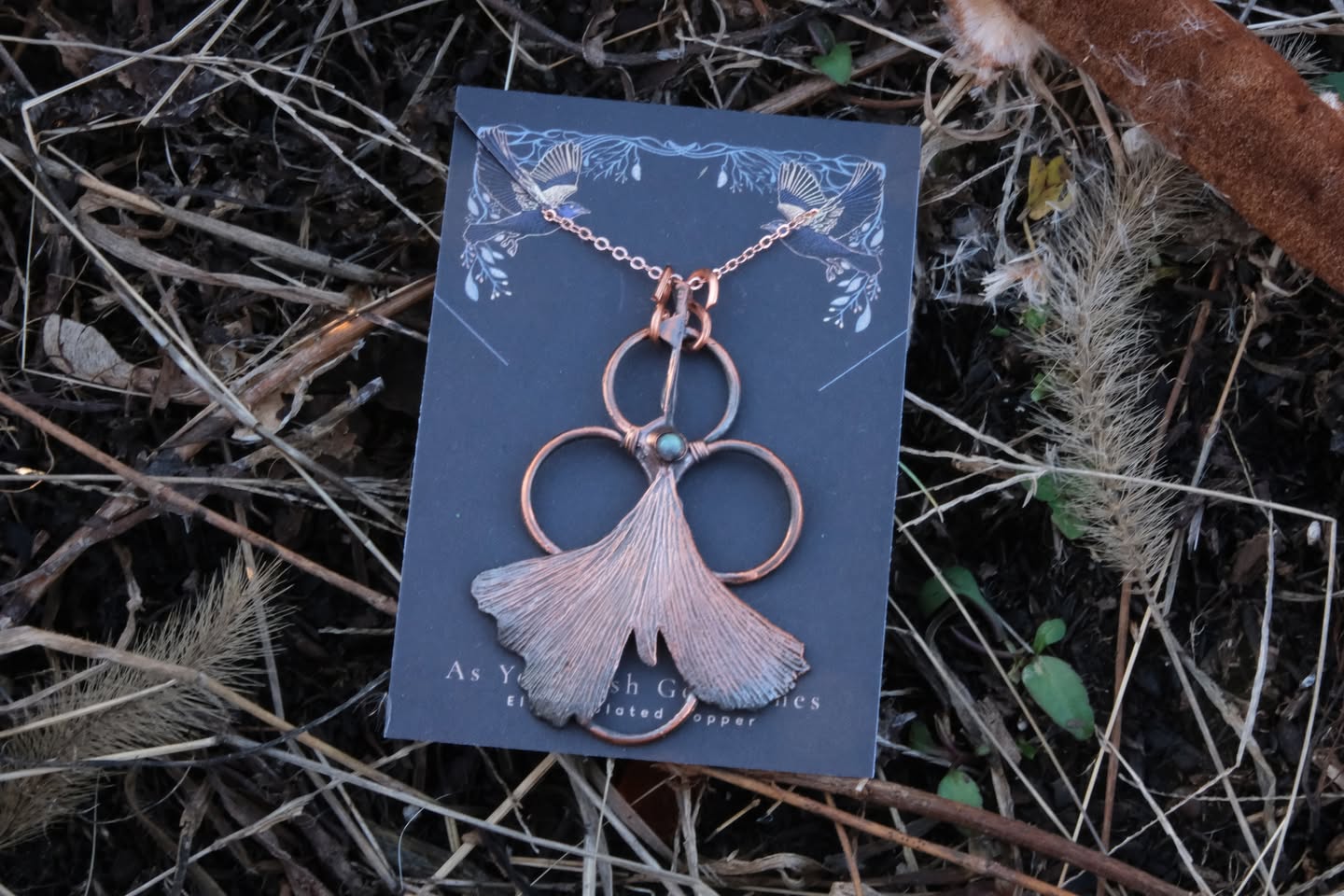 Electroplated Gingko Leaf with Labradorite Necklace