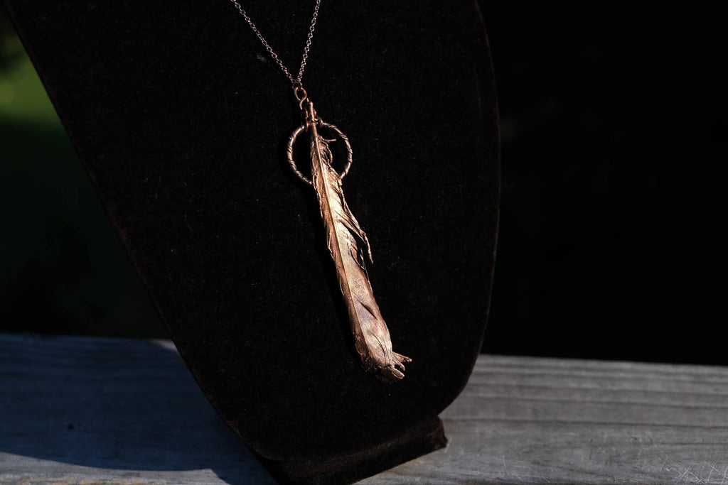 Blue Jay Feather Electroplated Necklace