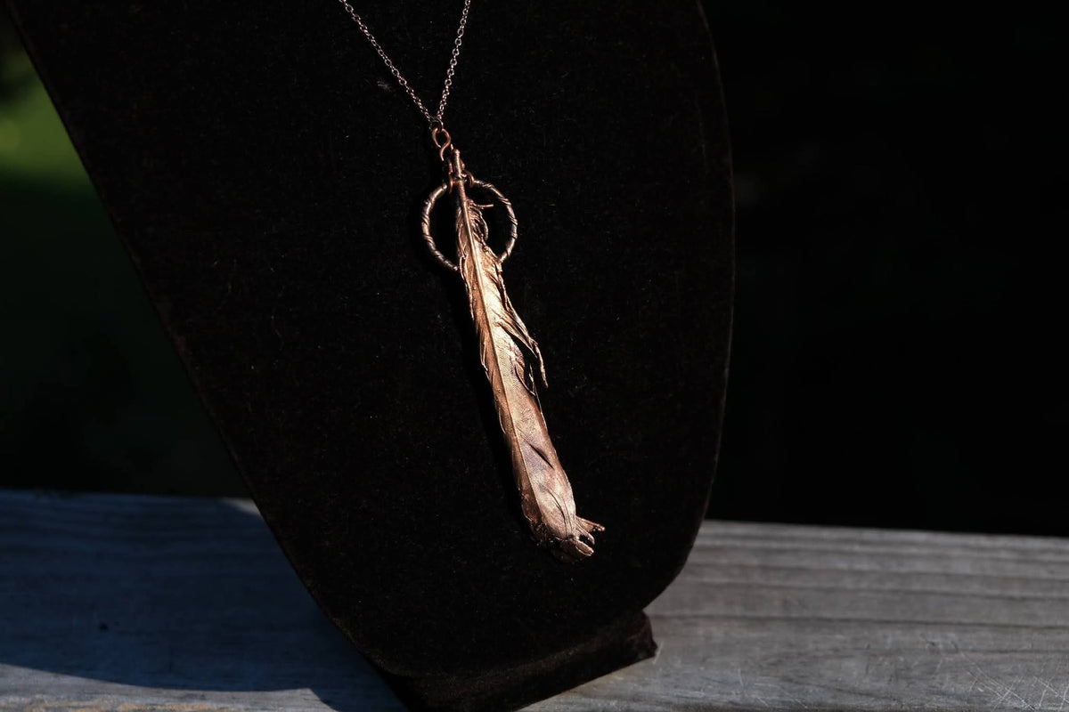 Blue Jay Feather Electroplated Necklace