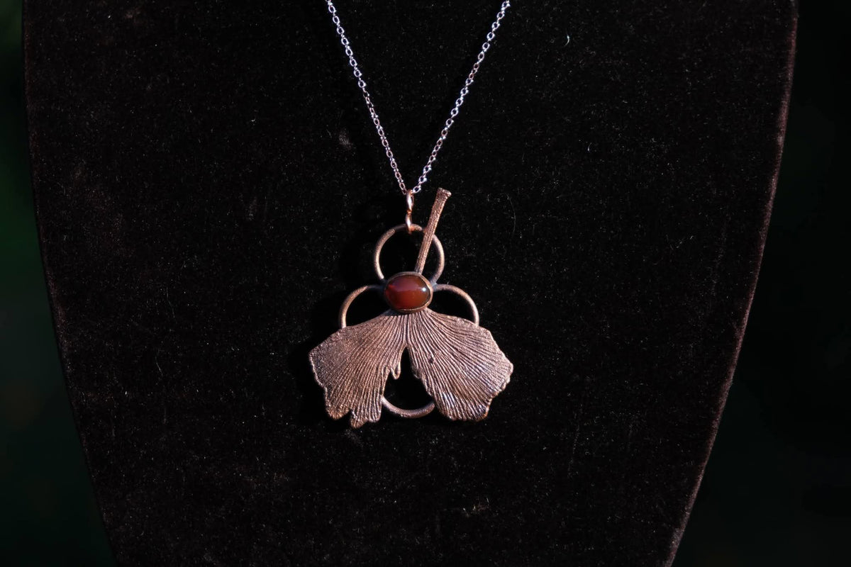 Ginkgo Leaf with Orange Kyanite Electroplated Necklace