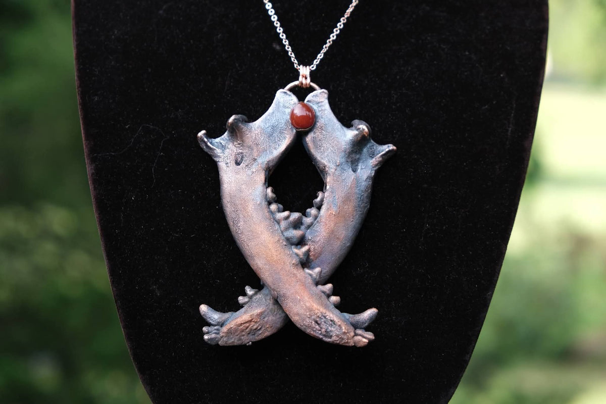 Electroplated Coyote Jaw Bone with Orange Kyanite Necklace