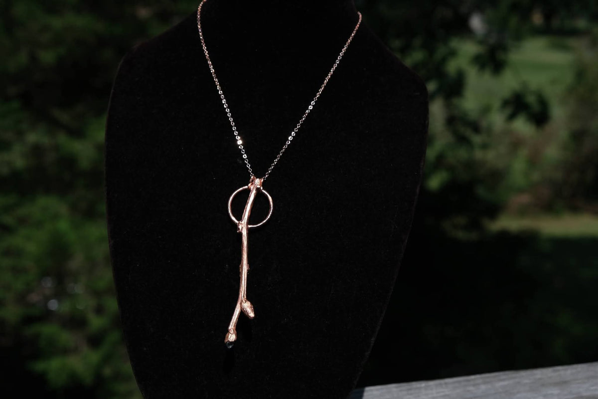 Copper Plated Rose Branch with Arkansas Quartz