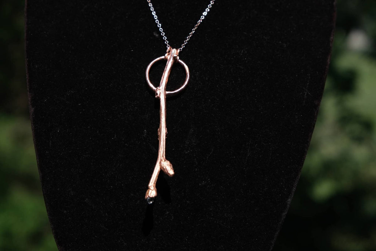 Copper Plated Rose Branch with Arkansas Quartz