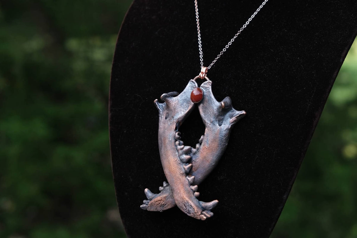 Electroplated Coyote Jaw Bone with Orange Kyanite Necklace