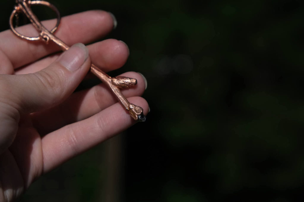 Copper Plated Rose Branch with Arkansas Quartz