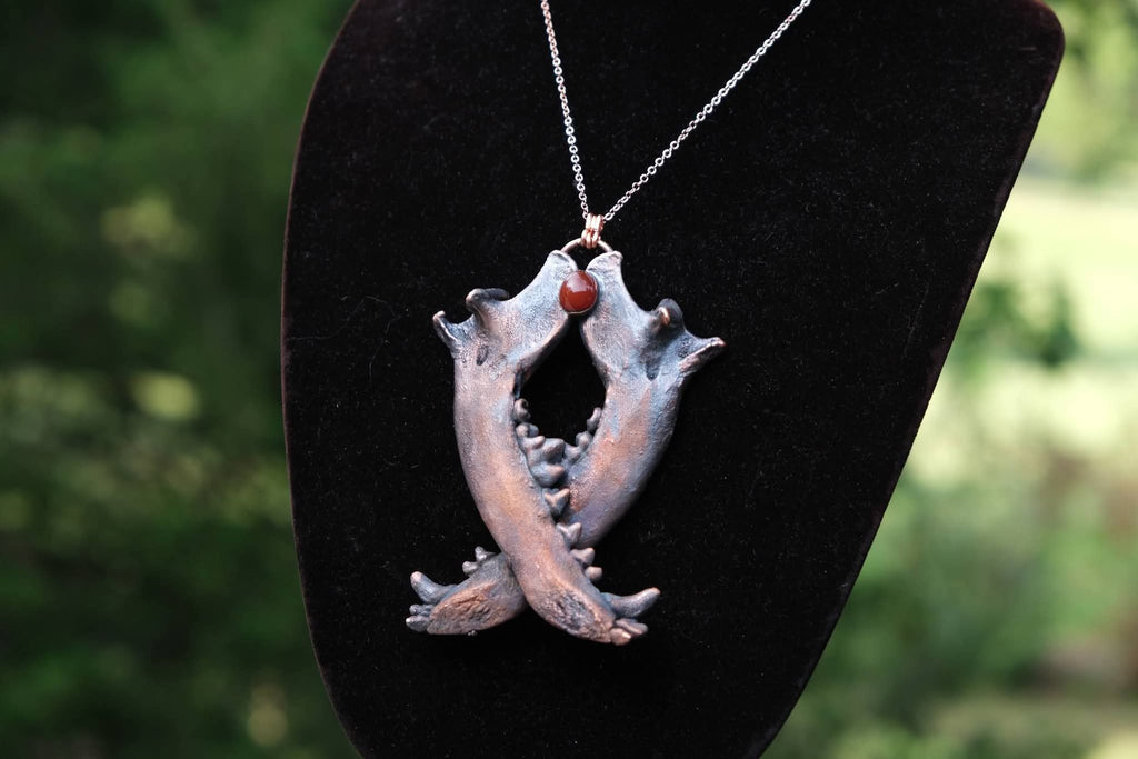 Electroplated Coyote Jaw Bone with Orange Kyanite Necklace