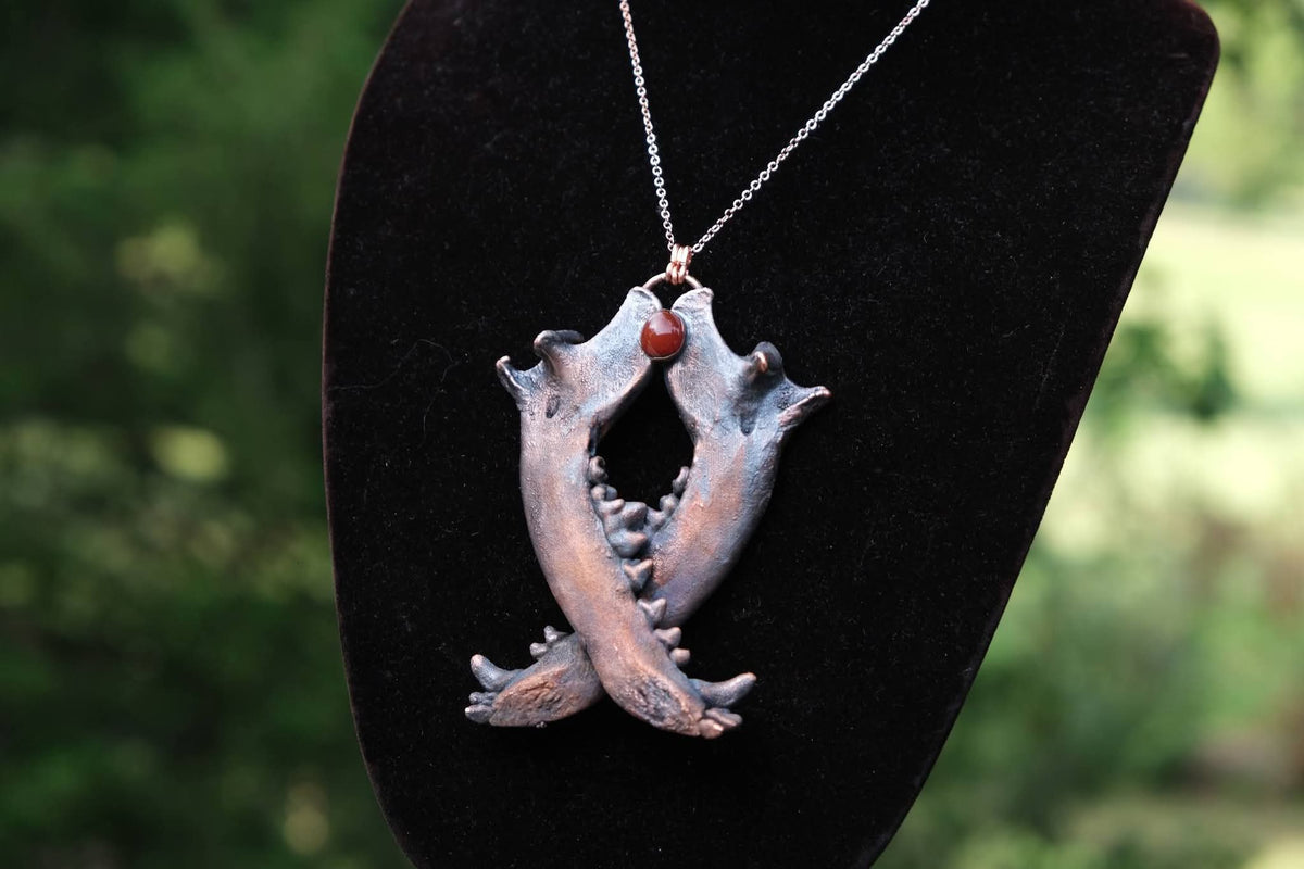 Electroplated Coyote Jaw Bone with Orange Kyanite Necklace