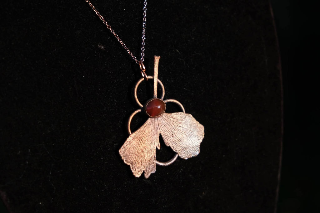 Ginkgo Leaf with Orange Kyanite Electroplated Necklace