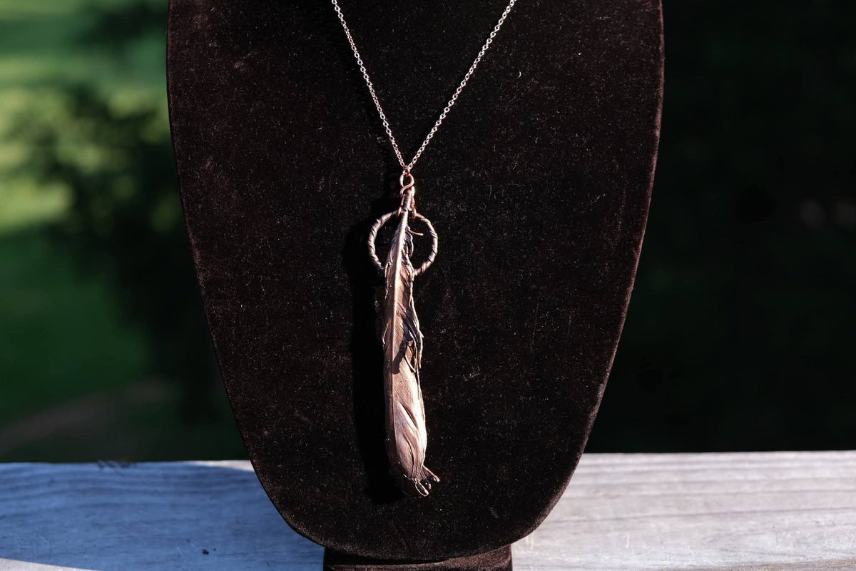 Blue Jay Feather Electroplated Necklace